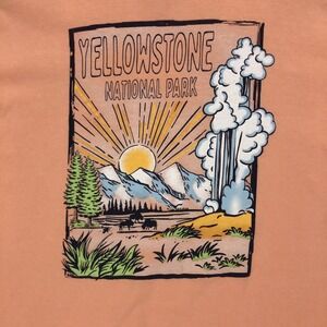 Prairie Mountain Yellowstone National Park T-Shirt Peach XL Old Faithful Graphic